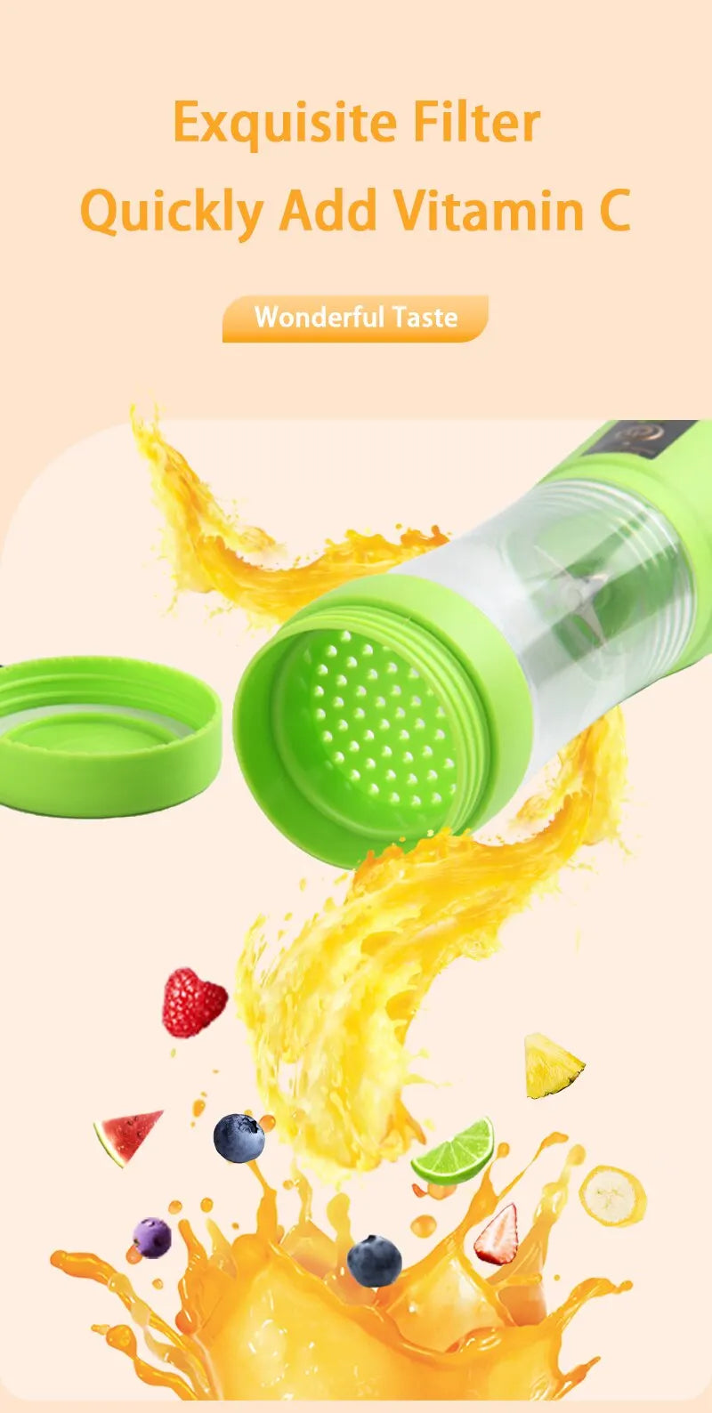 Portable Electric Mini Bottle Juicer 6 Blades